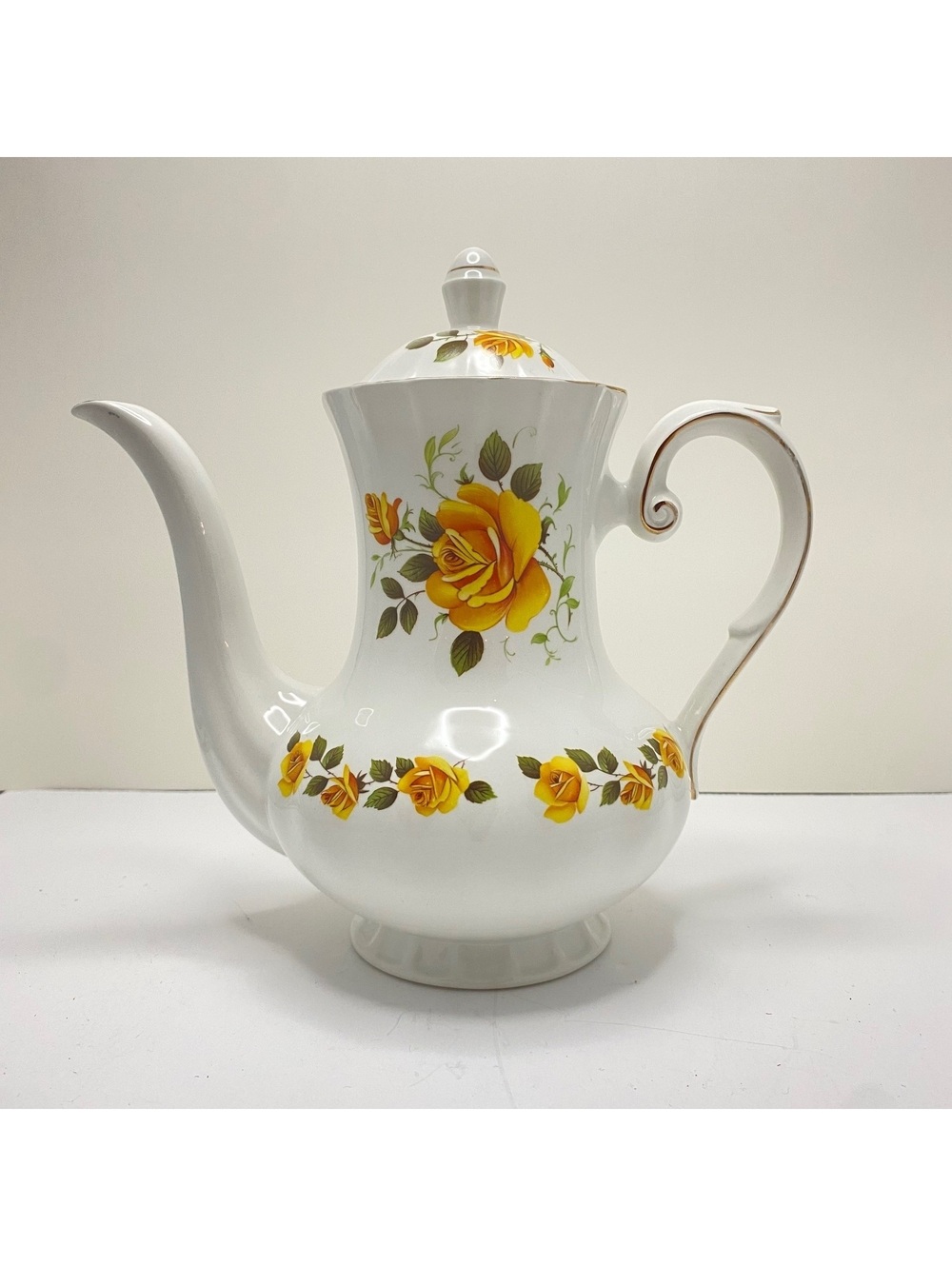Vintage Ridgway Golden Rose Ironstone Coffee Pot England 23cm Floral